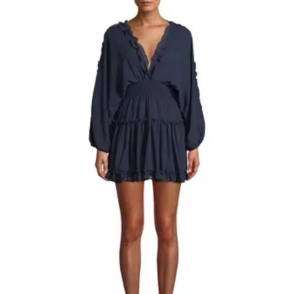 Misa Los Angeles Deep Blue Ruffle Mini Dress